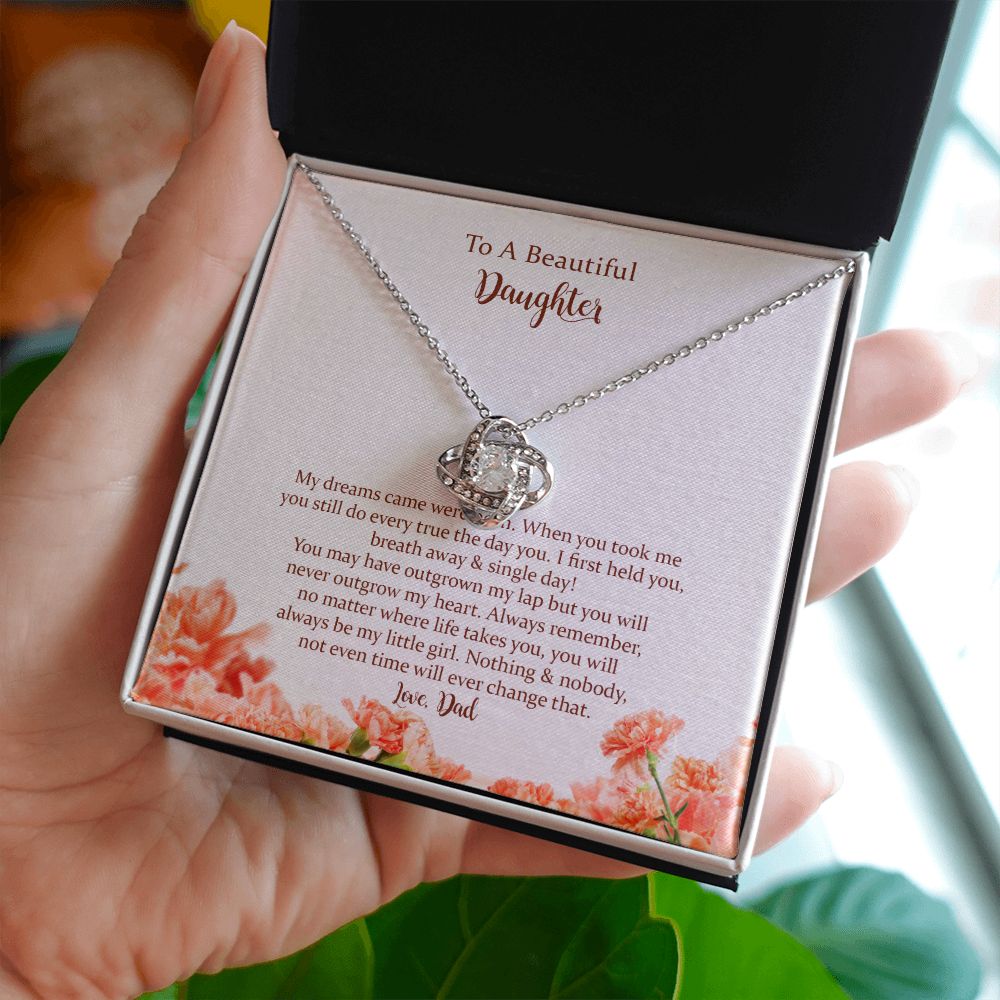 Daughter Love Knot Necklace Gift from Dad, Inspirational Gifts for Daughter from Father, Birthday Christmas Graduation Gifts for Teen Girls Women with Message Card