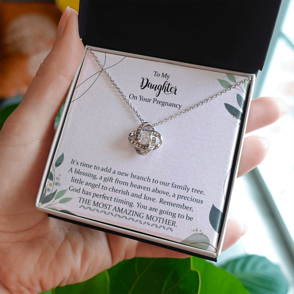 Pregnancy Love Knot Necklace for Expecting New Mom To My Daughter on Sayings into Things