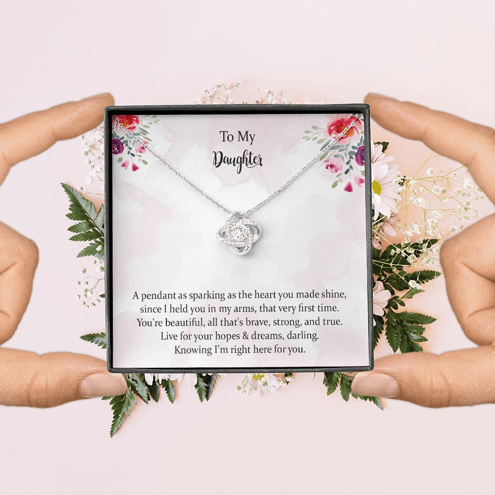 Daughter Love Knot Necklace Gift from Mom Dad, Christmas Gifts for Teenage Girls, Jewelry Gift for Daughter from Mother Father on Birthday, Graduation  with Message Card