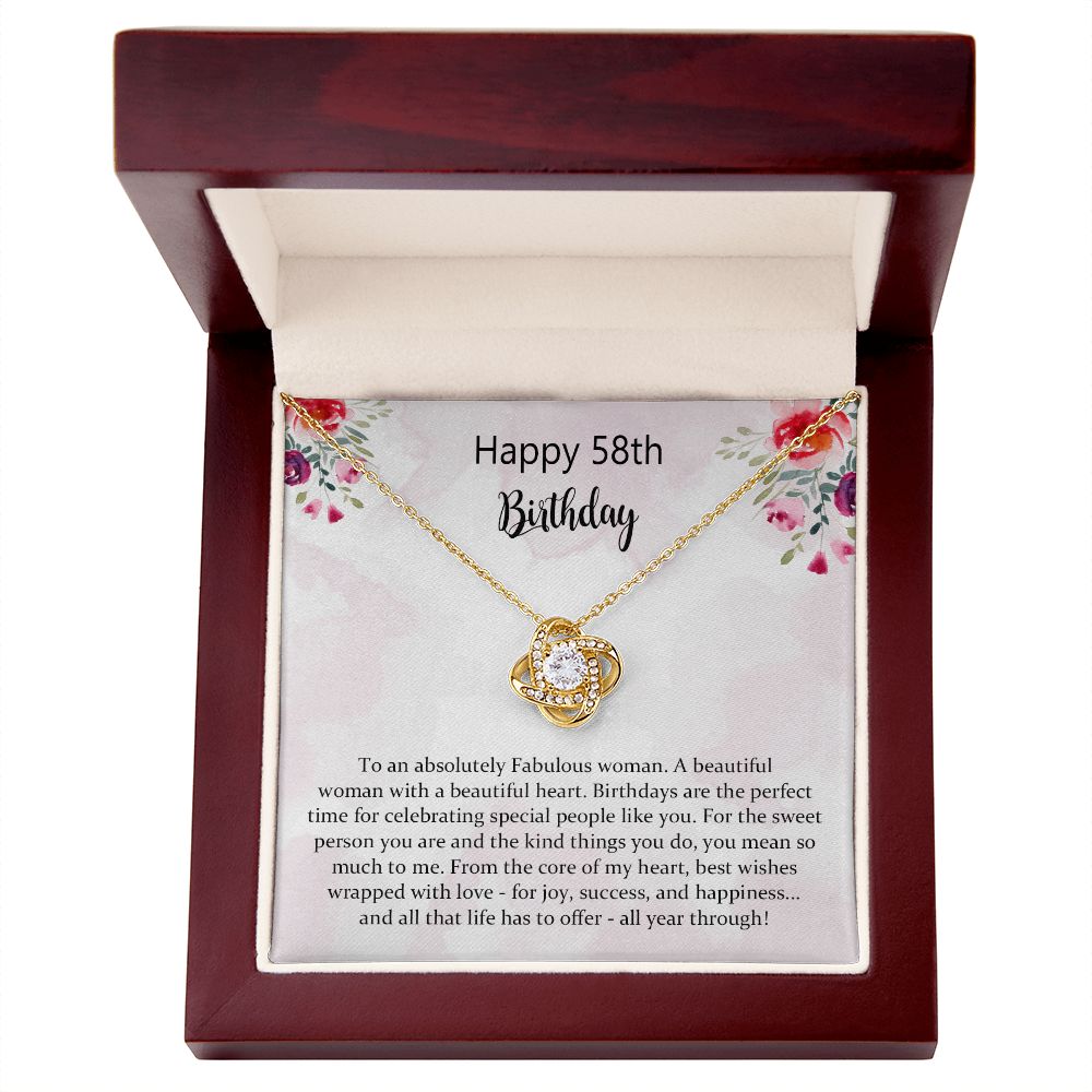 58th Birthday Gifts for Women, Best Love Knot Necklace Gifts for 58 Year Old Woman, Birthday Jewelry Gifts for Girls, Sister, Friend, with Message Card and Gift Box