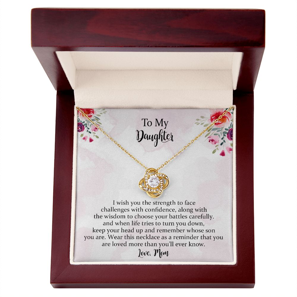 To My Beautiful Daughter Love Knot Necklace，Gift for Daughter from Mom, Mother Daughter Necklace, Birthday, Graduation Christmas Jewelry Gifts for My Beautiful Daugther with Message Card
