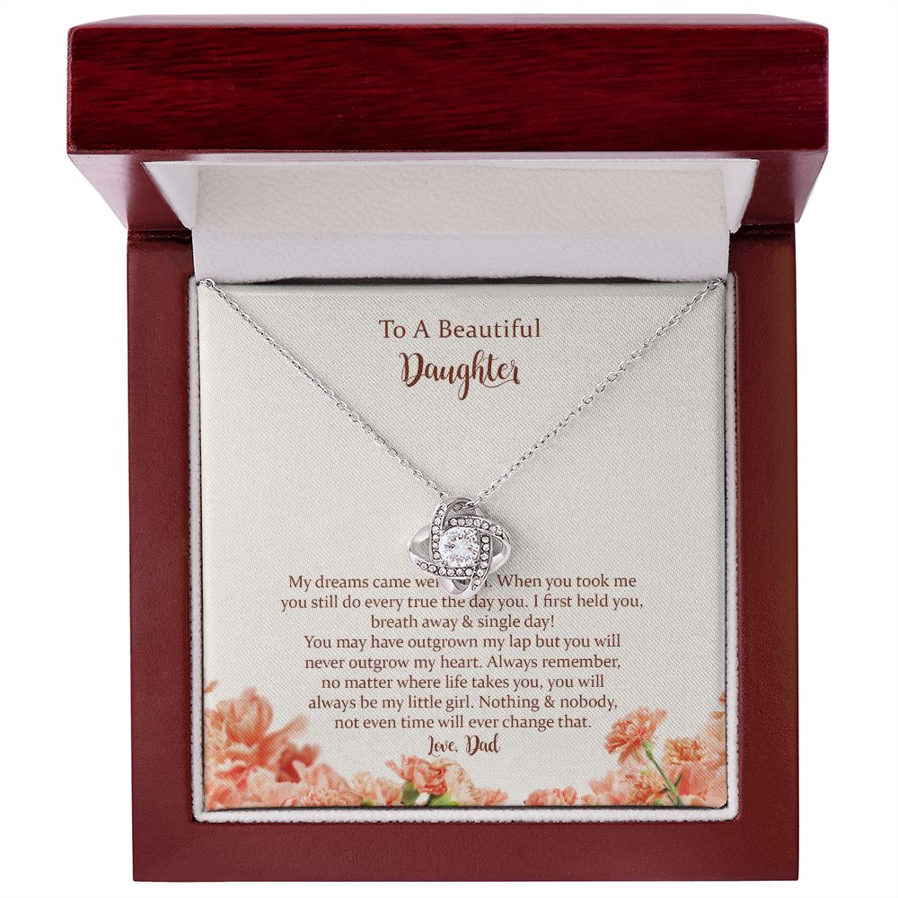 Daughter Love Knot Necklace Gift from Dad, Inspirational Gifts for Daughter from Father, Birthday Christmas Graduation Gifts for Teen Girls Women with Message Card