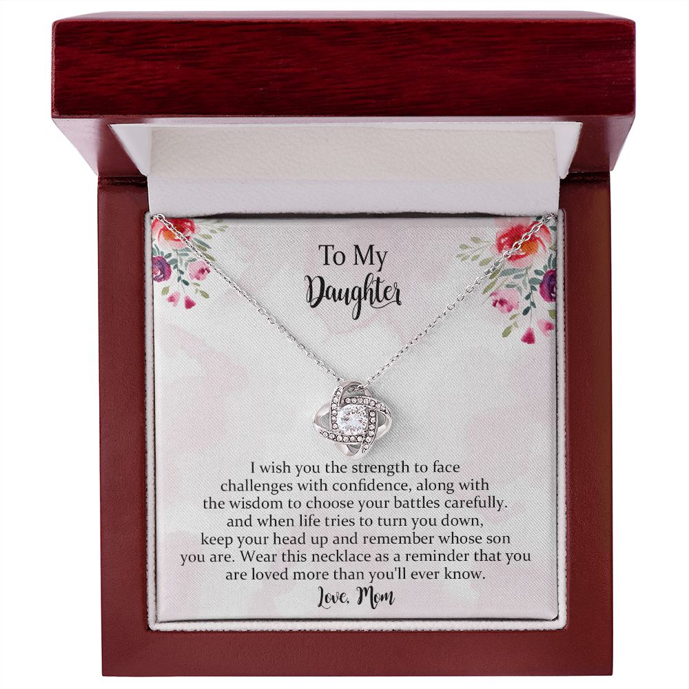 To My Beautiful Daughter Love Knot Necklace，Gift for Daughter from Mom, Mother Daughter Necklace, Birthday, Graduation Christmas Jewelry Gifts for My Beautiful Daugther with Message Card
