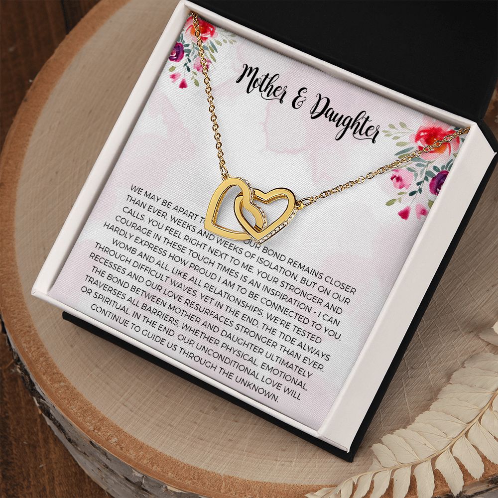 Mother & Daughter We May Be Apart Interlocking Hearts Necklace