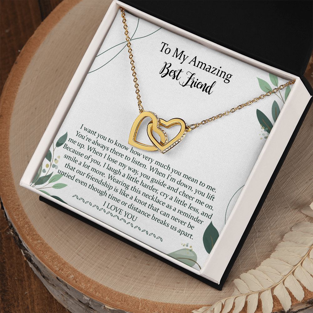 To Best Friend Interlocking Hearts Necklace Gift, Meaningful Long Distance Gift For Bestie
