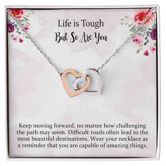 Cancer Survivor Interlocking Hearts Necklace Gift, Encouragement Jewelry Gifts for Women, Sick Friend Care Package Unique Gift Necklace for Birthday