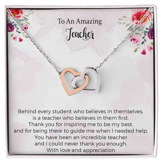 Teacher Interlocking Hearts Necklace, Future Teacher Gift, Love Knot Necklace, Graduate Teacher Necklace