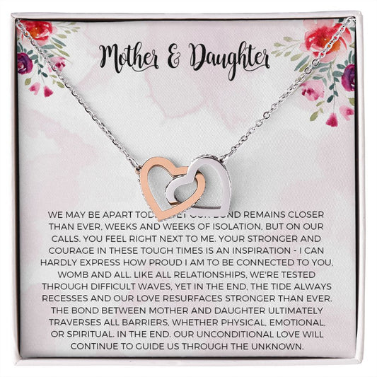 Mother & Daughter We May Be Apart Interlocking Hearts Necklace