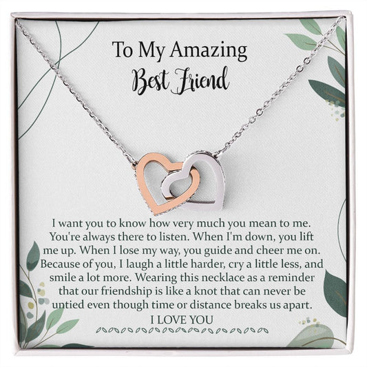 To Best Friend Interlocking Hearts Necklace Gift, Meaningful Long Distance Gift For Bestie