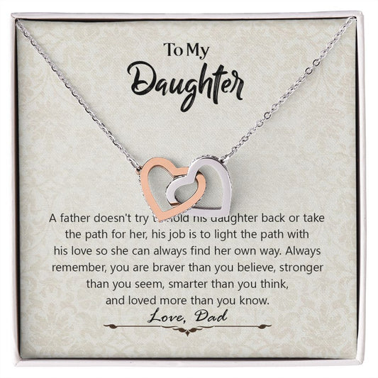 Daughter Gift from Dad， Daughter Father Interlocking Hearts Necklace, Gift For Daughter from Dad， To My Daughter, Jewelry Gift for Daughter on Birthday, Christmas, Graduation with Message Card
