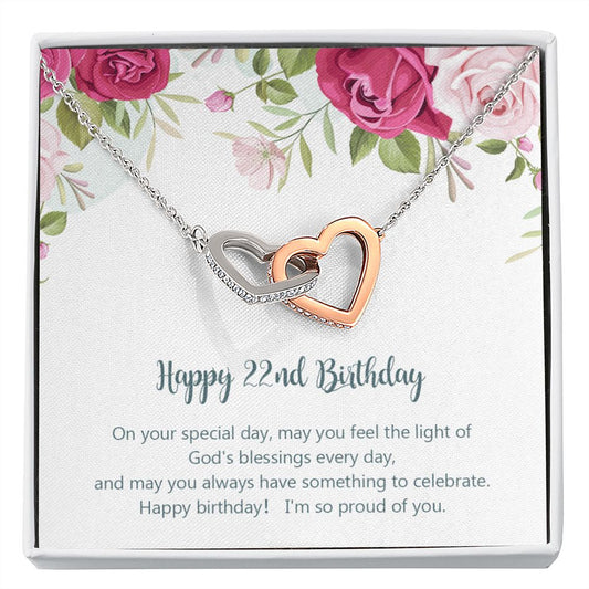Birthday Gifts for Girls Women Jewelry, Pendant Interlocking Hearts Necklace 22nd Birthday Gift for Girls, Daughter, Sister, Friend, Daughter with Message Card and Gift Box