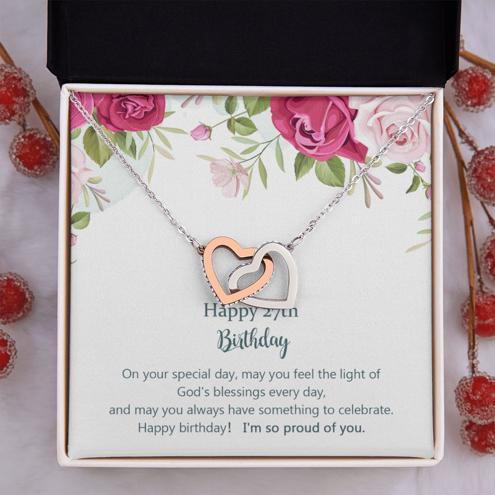 Birthday Gifts for Girls Women Jewelry, Pendant Interlocking Hearts Necklace 27th Birthday Gift for Girls, Daughter, Sister, Friend, Daughter with Message Card and Gift Box