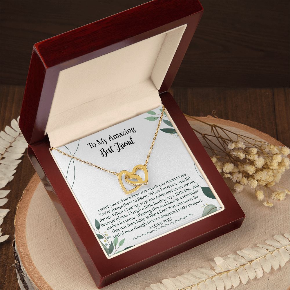 To Best Friend Interlocking Hearts Necklace Gift, Meaningful Long Distance Gift For Bestie