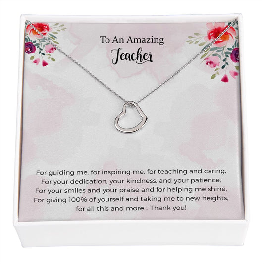 Teacher Delicate Heart Necklace Gift for Teacher Appreciation Gift Teacher Thank You Gift