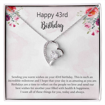 Happy 43rd Birthday Jewelry Gift for Girls Women，Necklace Mother Daughter Sister Aunt Niece Cousin Friend Birthday Gift with Message Card and Gift Box