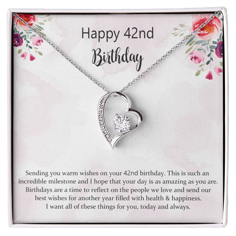 Happy 42nd Birthday Jewelry Gift for Girls Women，Necklace Mother Daughter Sister Aunt Niece Cousin Friend Birthday Gift with Message Card and Gift Box