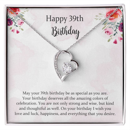 Happy 39th Birthday Jewelry Gift for Girls Women， Necklace Mother Daughter  Sister Aunt Niece Cousin Friend Birthday Gift with Message Card and Gift