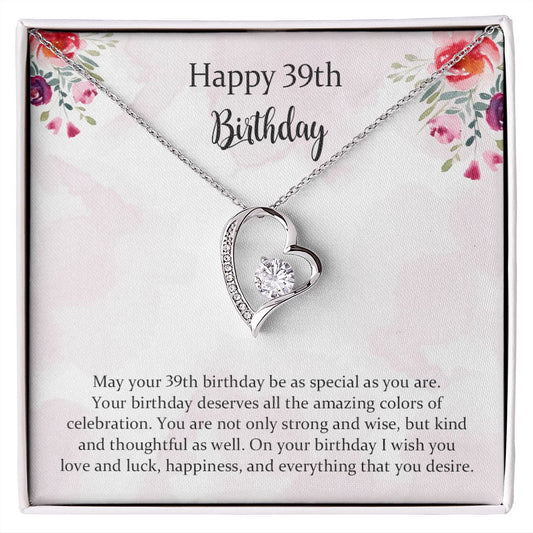Happy 39th Birthday Jewelry Gift for Girls Women， Necklace Mother Daughter Sister Aunt Niece Cousin Friend Birthday Gift with Message Card and Gift Box
