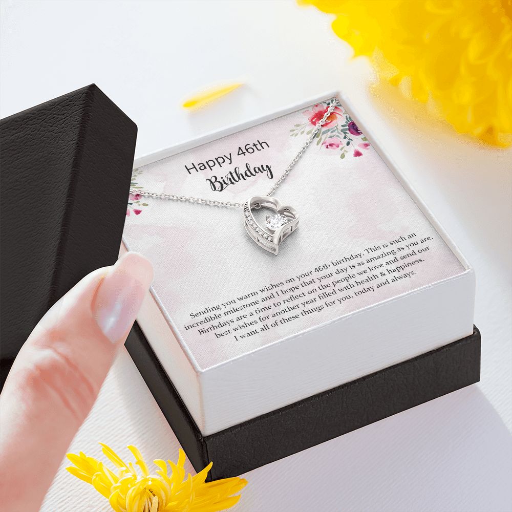 Happy 46th Birthday Jewelry Gift for Girls Women，Necklace Mother Daughter Sister Aunt Niece Cousin Friend Birthday Gift with Message Card and Gift Box