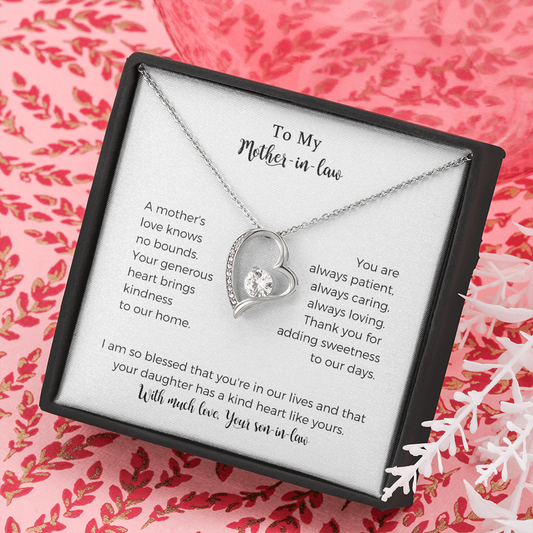 To My Mother-in-law, A Mother's Love Knows No Bounds, Forever Love Necklace,Mother Gift For Valentine's, Birthday, Anniversary For Mom