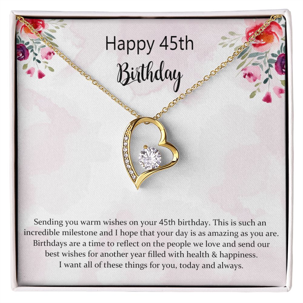 Happy 45th Birthday Jewelry Gift for Girls Women，Necklace Mother Daughter Sister Aunt Niece Cousin Friend Birthday Gift with Message Card and Gift Box