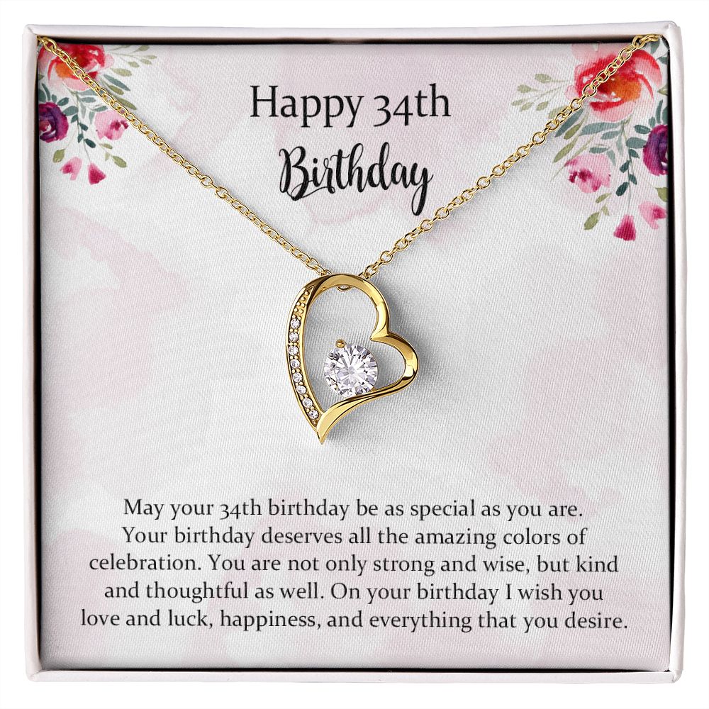 Happy 34th Birthday Jewelry Gift for Girls Women， Necklace Mother Daughter Sister Aunt Niece Cousin Friend Birthday Gift with Message Card and Gift Box