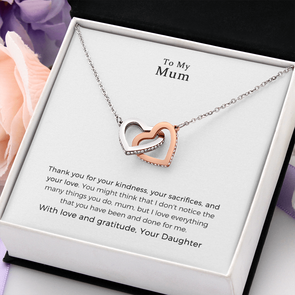 To My Mum, Thank You For Interlocking Heart Necklace For Mom, Mother Gift For Valentine's, Birthday, Anniversary