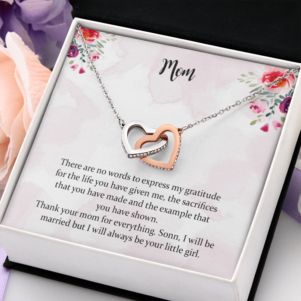 Mom Wedding Gift From Bride, Parents Wedding Interlocking Heart Necklace Gift
