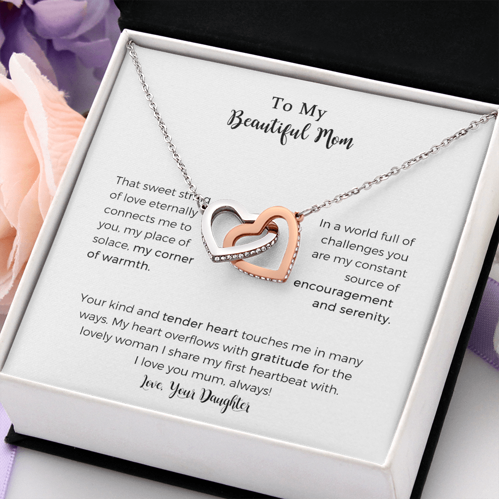 To My Beautiful Mum Interlocking Heart Necklace For Mom, That Sweet String Of Love Necklace For Mom