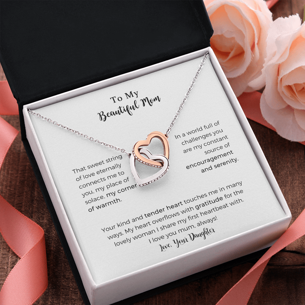 To My Beautiful Mum Interlocking Heart Necklace For Mom, That Sweet String Of Love Necklace For Mom