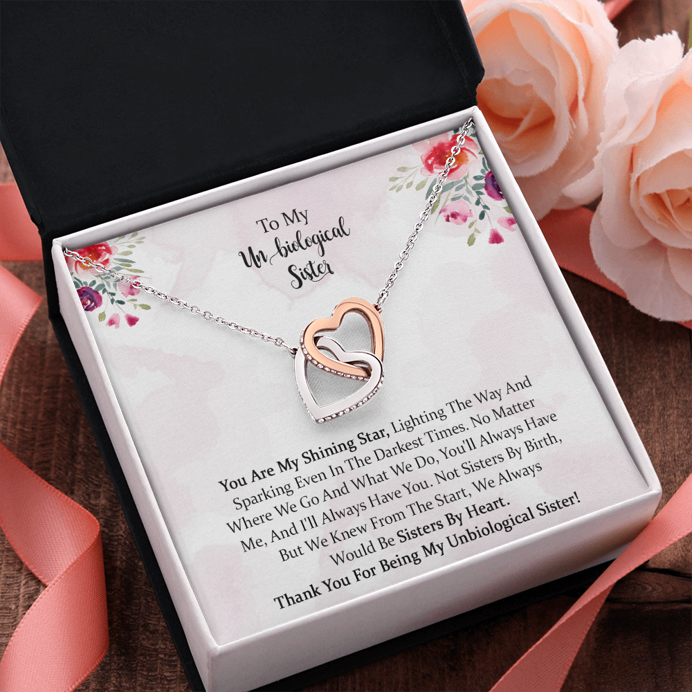To My Unbiological Sister - You Are My Shining Star- Interlocking Heart Necklace, Birthday Gift For Sister On Anniversary, Birthday, Wedding