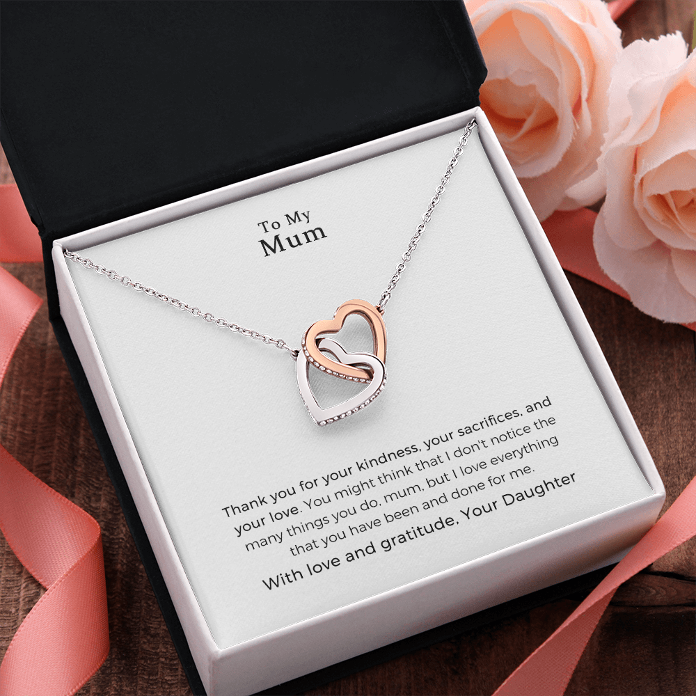 To My Mum, Thank You For Interlocking Heart Necklace For Mom, Mother Gift For Valentine's, Birthday, Anniversary
