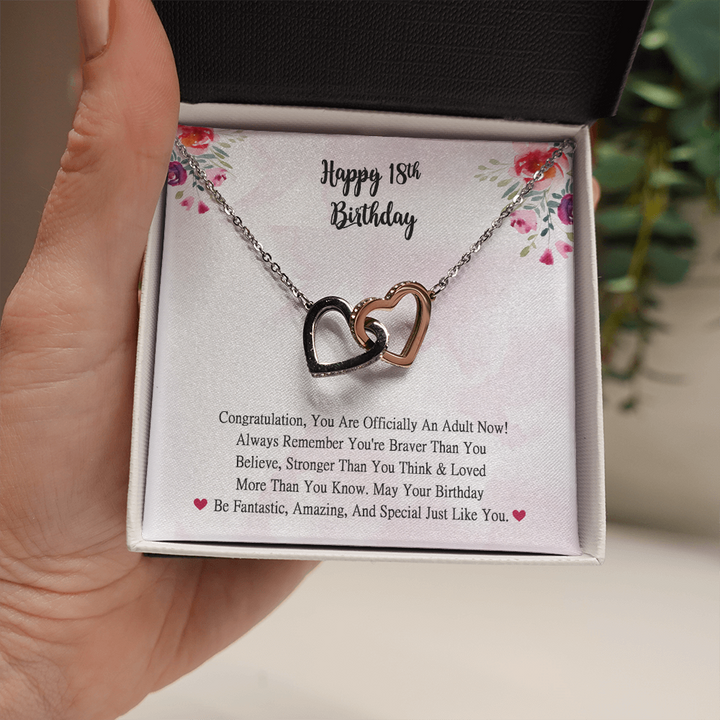 18th Birthday Gift for Girl 18-year-old Gift, Necklace with Card, Happy 18 Birthday Gift Officially Adult Birthday, Two Toned Box