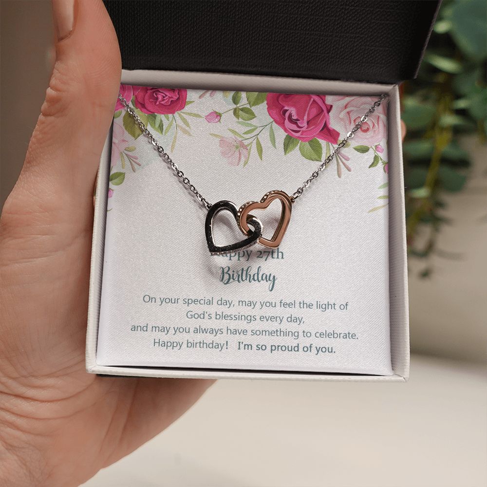 Birthday Gifts for Girls Women Jewelry, Pendant Interlocking Hearts Necklace 27th Birthday Gift for Girls, Daughter, Sister, Friend, Daughter with Message Card and Gift Box