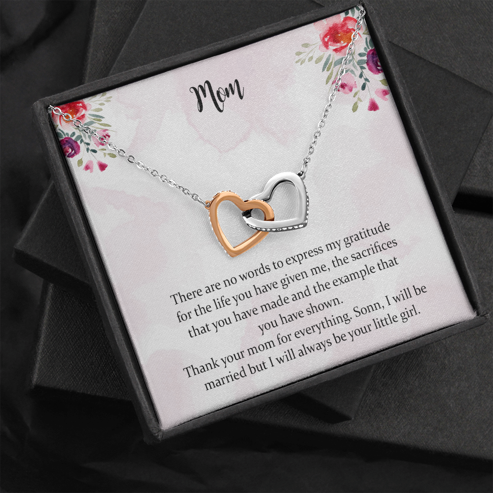 Mom Wedding Gift From Bride, Parents Wedding Interlocking Heart Necklace Gift
