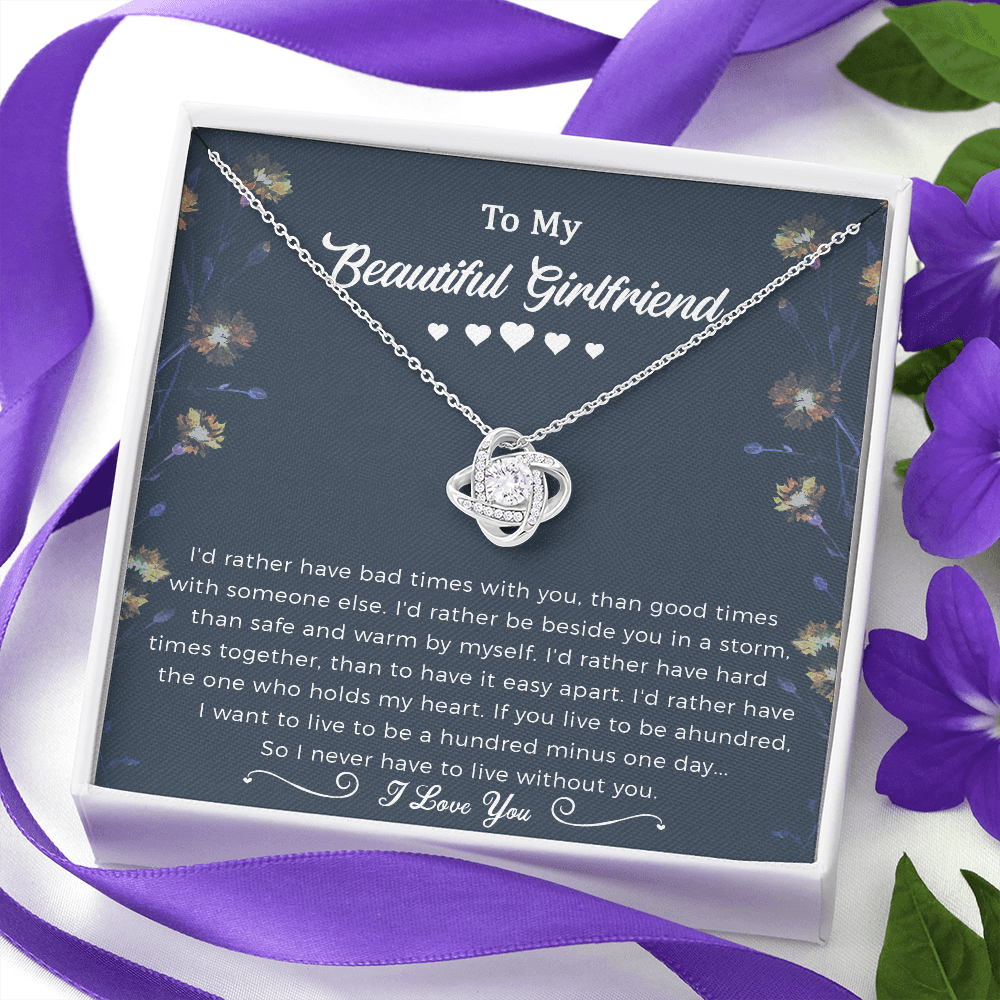 To My Girlfriend Love Knot Necklace Jewelry, Girlfriend Gifts For Girlfriend On Birthday Anniversary With Message Card