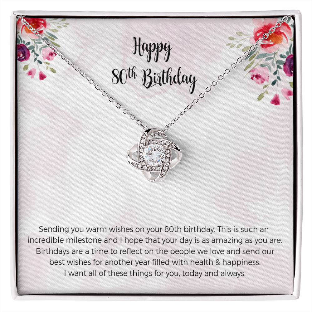 80th Birthday Gift for Women, 80th Birthday Love Knot Necklace Gift for Mom, 80 Year Old Birthday Gift, 80th Birthday Gift Ideas