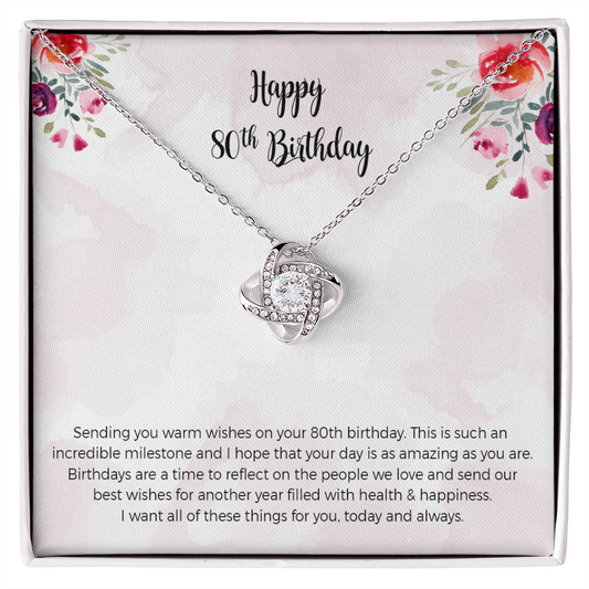 80th Birthday Gift for Women, 80th Birthday Love Knot Necklace Gift for Mom, 80 Year Old Birthday Gift, 80th Birthday Gift Ideas