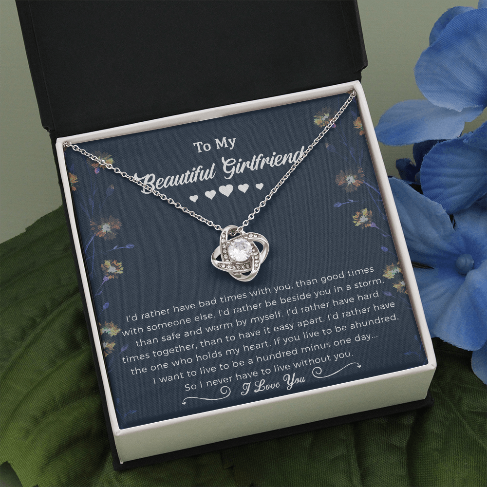 To My Girlfriend Love Knot Necklace Jewelry, Girlfriend Gifts For Girlfriend On Birthday Anniversary With Message Card