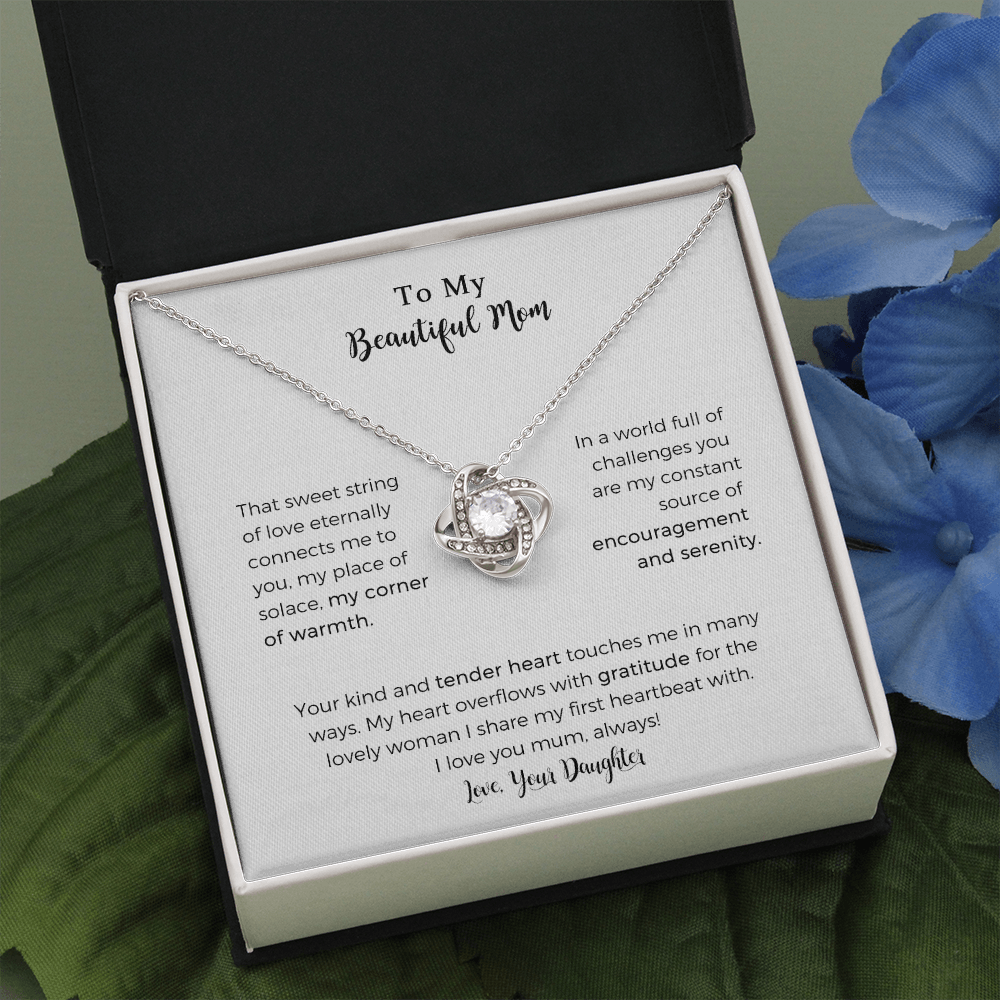To My Beautiful Mum Love Knot Necklace For Mom, That Sweet String Of Love Necklace，Mother Gift For Valentine's, Birthday, Anniversary For Mom
