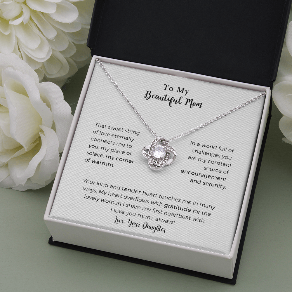 To My Beautiful Mum Love Knot Necklace For Mom, That Sweet String Of Love Necklace，Mother Gift For Valentine's, Birthday, Anniversary For Mom