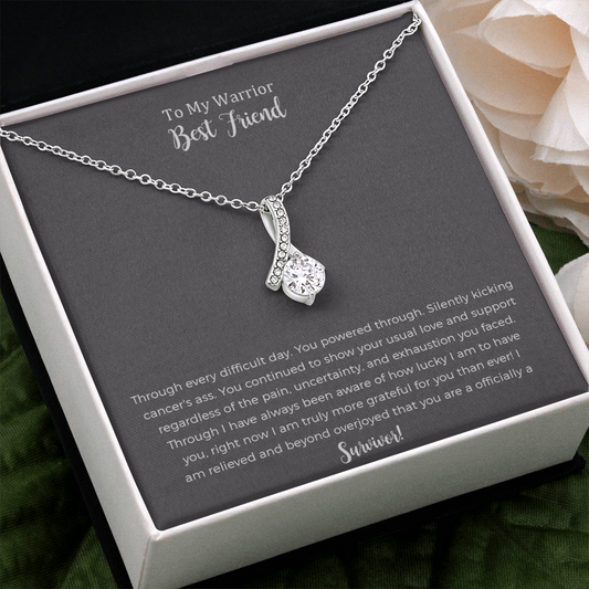 Best Friend Cancer Survivor Gift, Cancer Gift Friend, Cancer Warrior, Cancer Necklace, Encouragement, Ribbon Necklace, Last Chemo, Support
