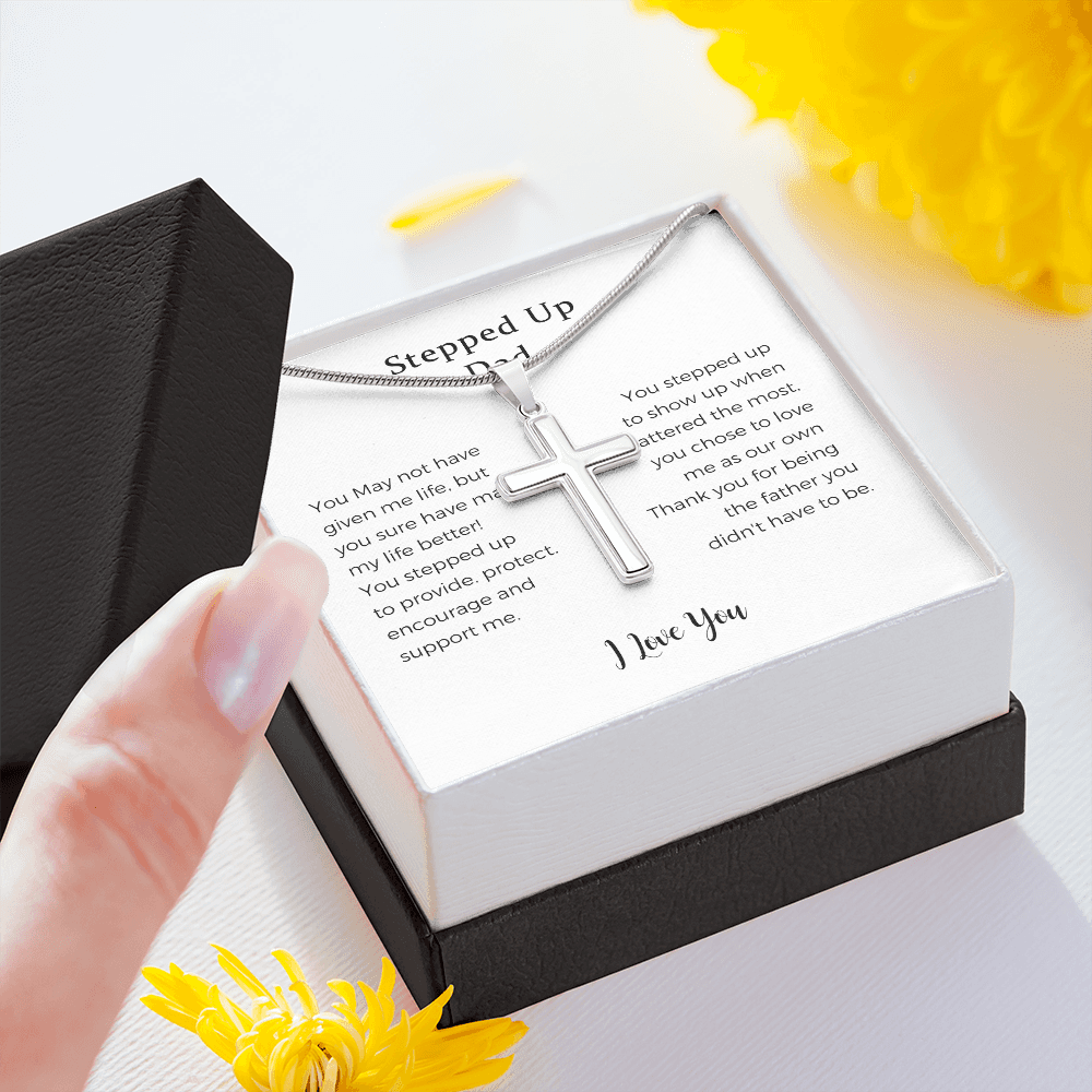 To My Stepped Up Dad Bonus Dad Men Cross Necklace Gift For Stepdad Father's Day Gift Best Dad Gift