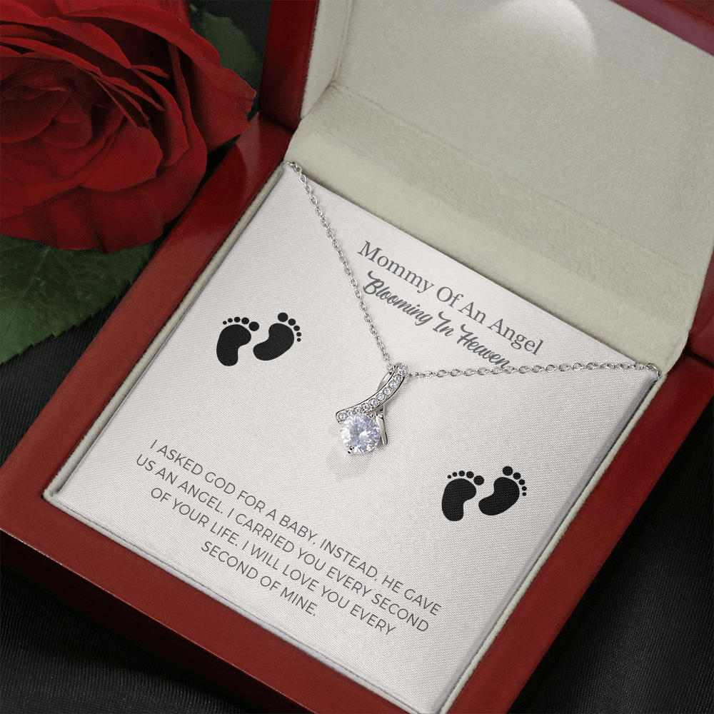 Miscarriage Gift , Remembrance Necklace, Mommy Of An Angel Blooming In Heaven, I Asked God For A Baby Instead He Gave Us An Ange
