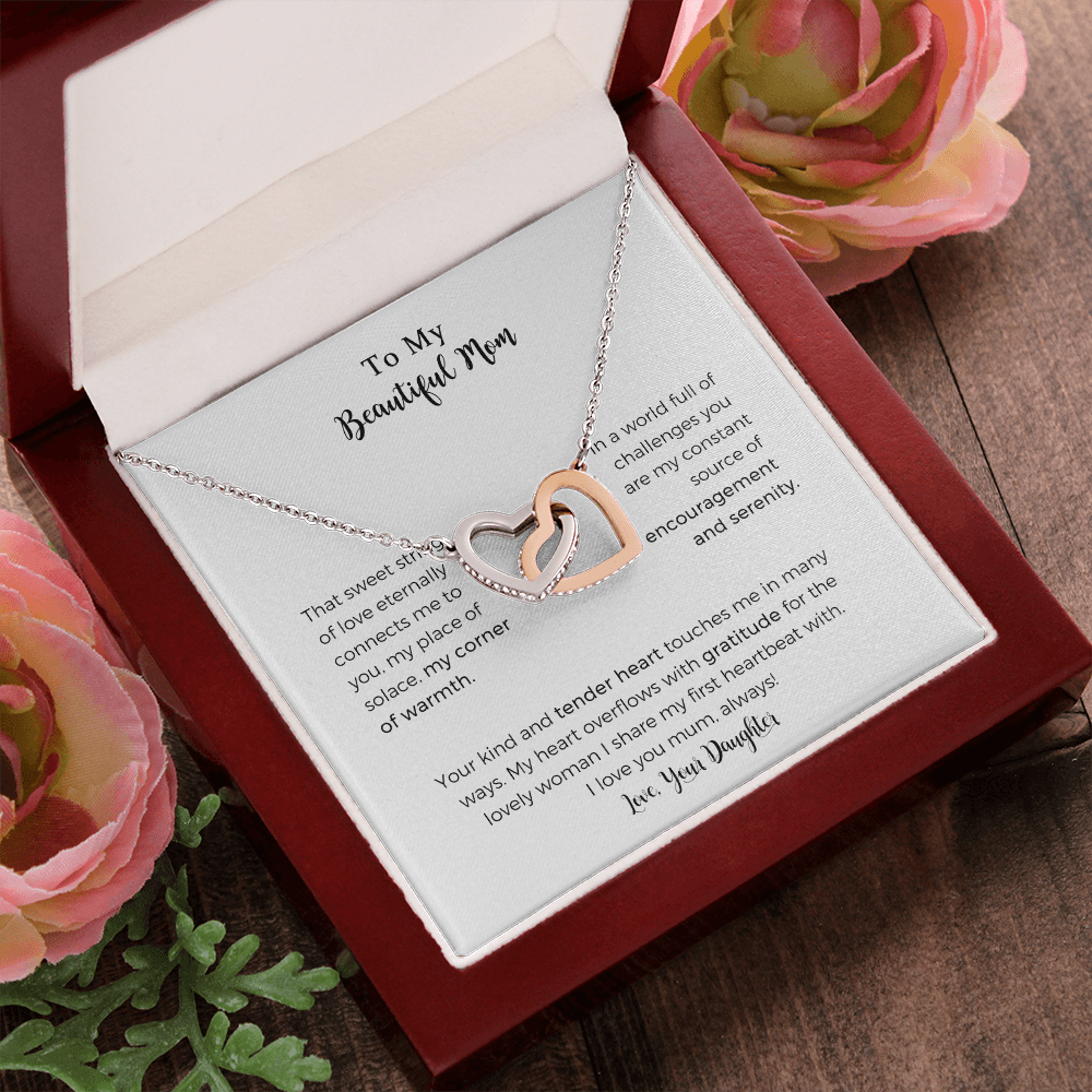 To My Beautiful Mum Interlocking Heart Necklace For Mom, That Sweet String Of Love Necklace For Mom
