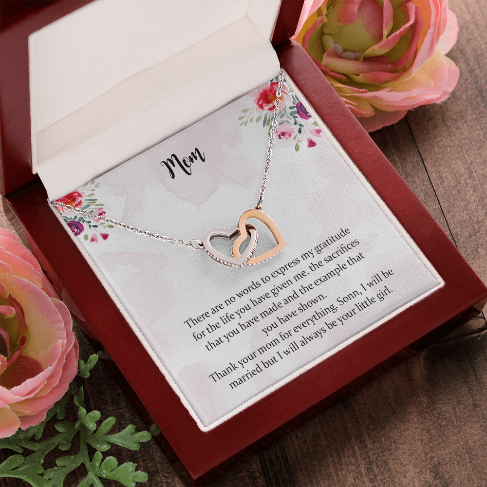 Mom Wedding Gift From Bride, Parents Wedding Interlocking Heart Necklace Gift