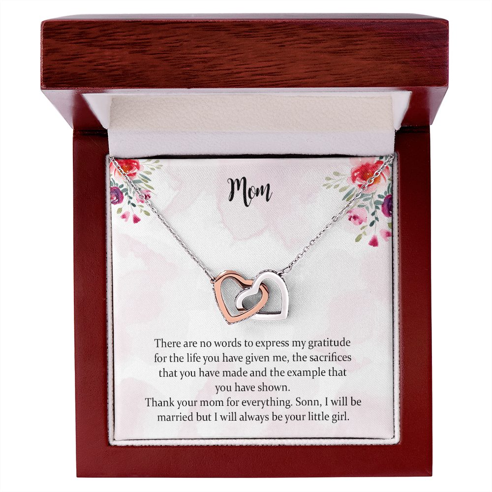 Mom Wedding Gift From Bride, Parents Wedding Interlocking Heart Necklace Gift