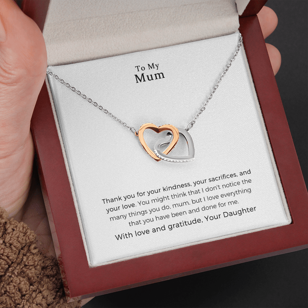 To My Mum, Thank You For Interlocking Heart Necklace For Mom, Mother Gift For Valentine's, Birthday, Anniversary