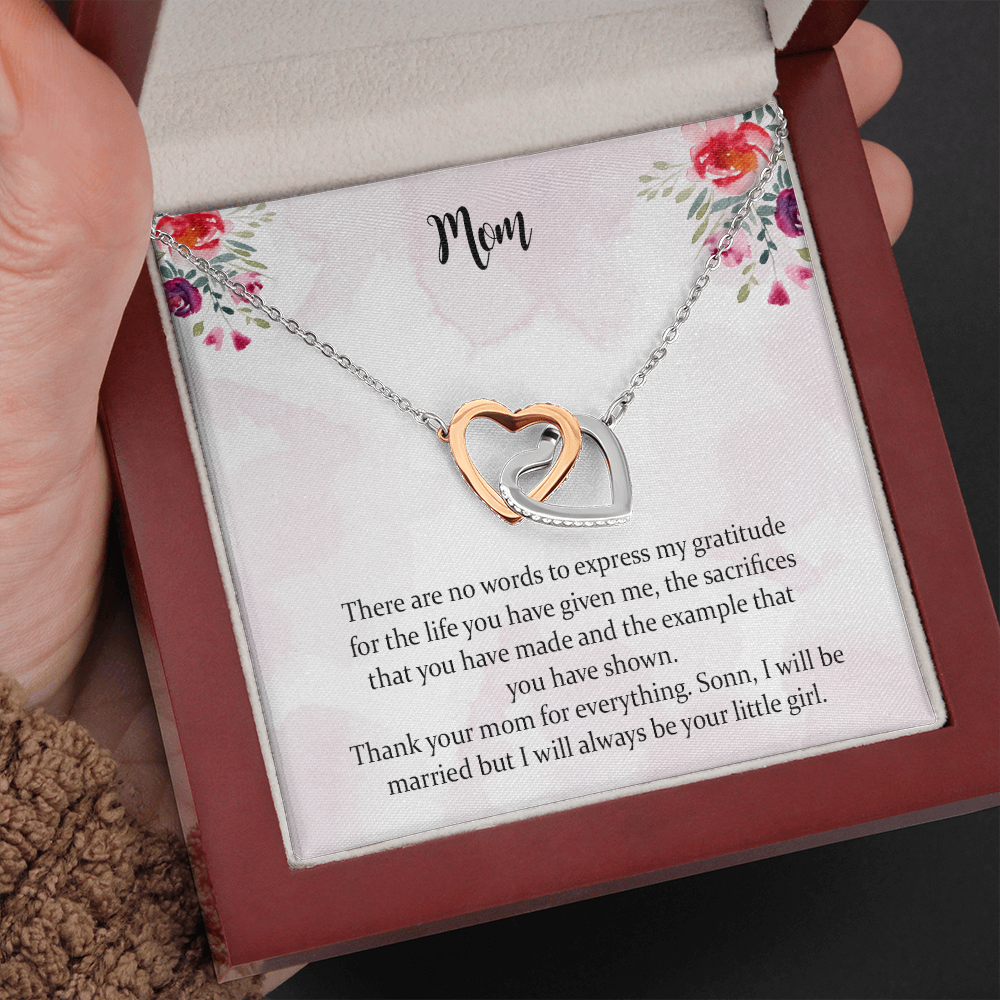 Mom Wedding Gift From Bride, Parents Wedding Interlocking Heart Necklace Gift
