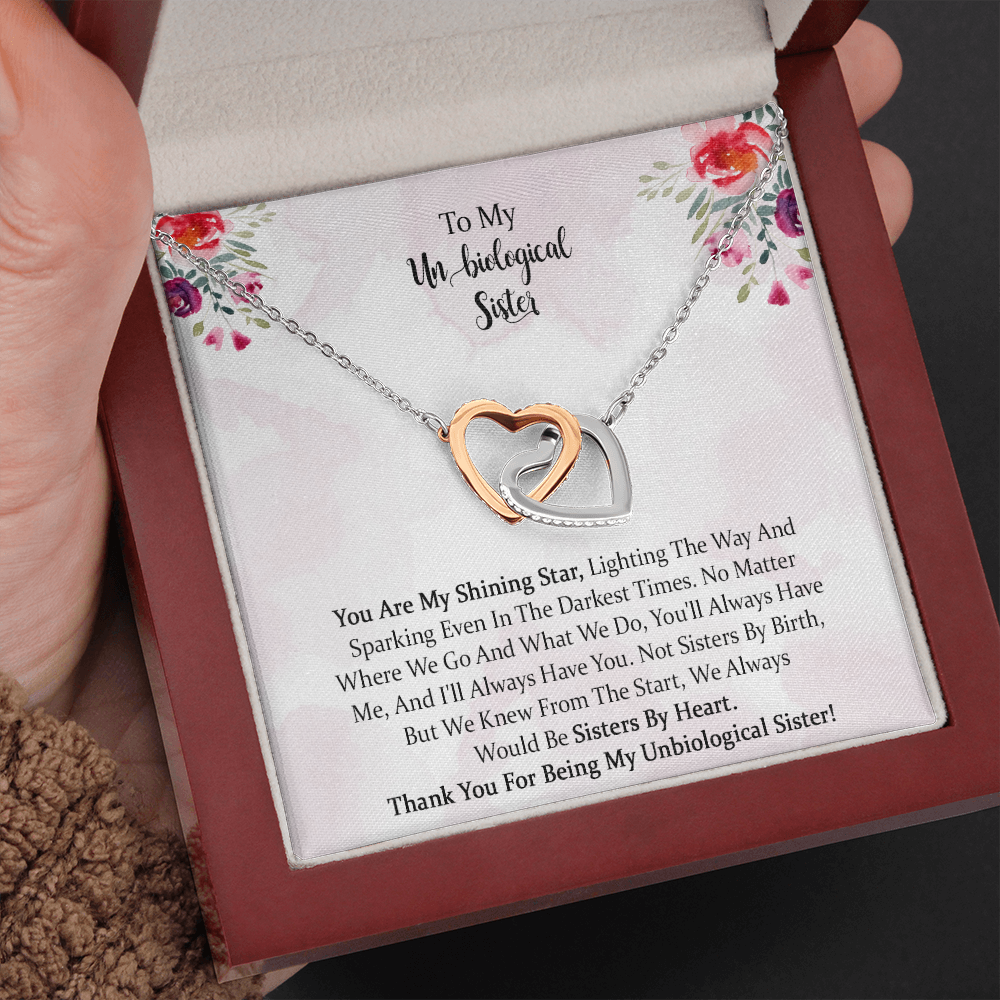 To My Unbiological Sister - You Are My Shining Star- Interlocking Heart Necklace, Birthday Gift For Sister On Anniversary, Birthday, Wedding